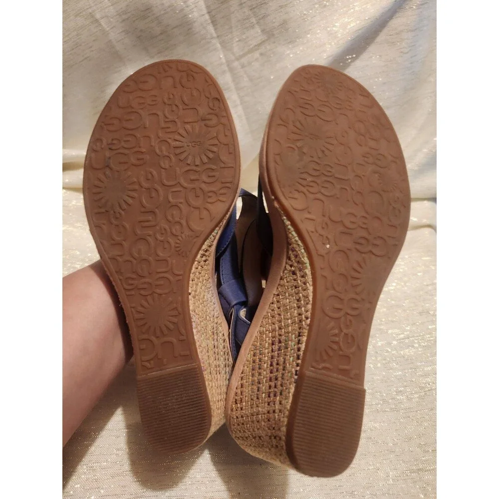 UGG Gaiana Wedge Strappy Sandals Blue Leather Size 9